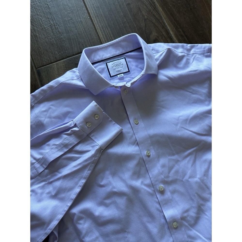Charles Tyrwhitt Mens 18/35 Dress Shirt Purple‎ Lilac Classic Fit No Iron Career